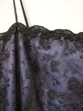 Betsy&Adam by Jaslene Purple Black Embroidered Overlay Evening Prom Dress Large